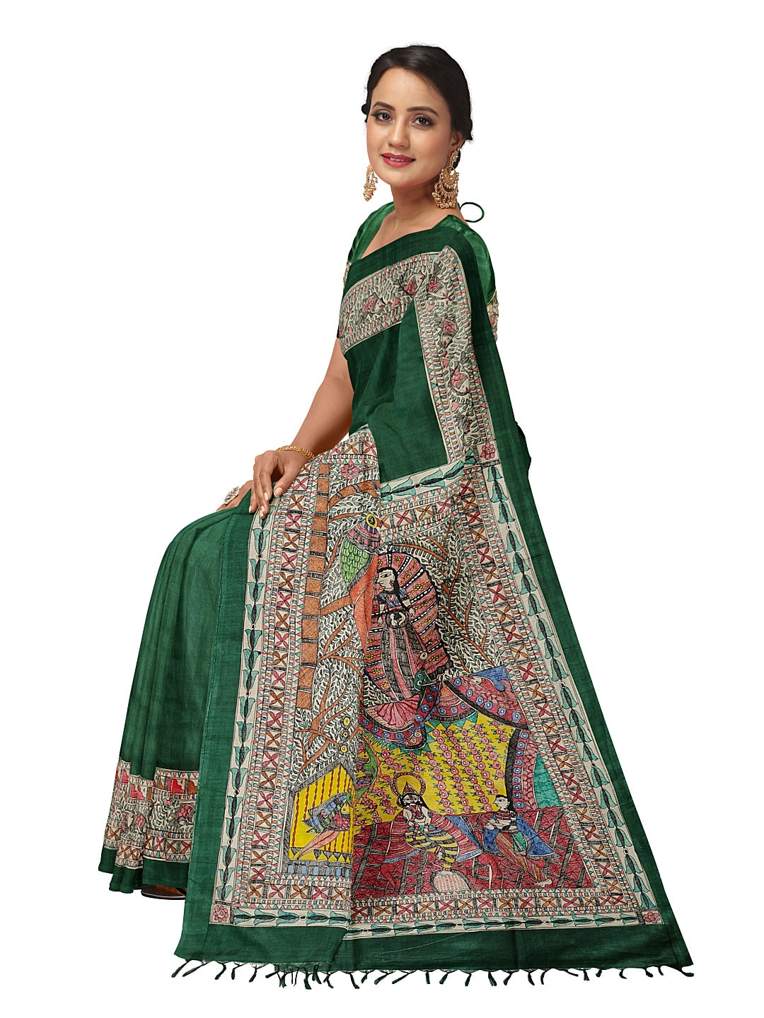 Hand-Painted Madhubani: Ram & Sita Ji at Valmiki Ashram – A Divine Tale on Tussar Munga Silk